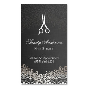 Elegantes Dunkles Silber Damast - Hairstylist Magnetische Visitenkarte