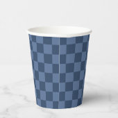 Elegantes dunkles und hellblaues Schachbrettmuster Pappbecher (Rechts)