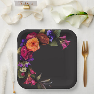 Elegantes Düsteres Lebendiges Ernte Blumen-Duschge Pappteller