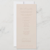 Elegantes Dusty Beige Pink Hochzeitsfeierprogramm (Rückseite)
