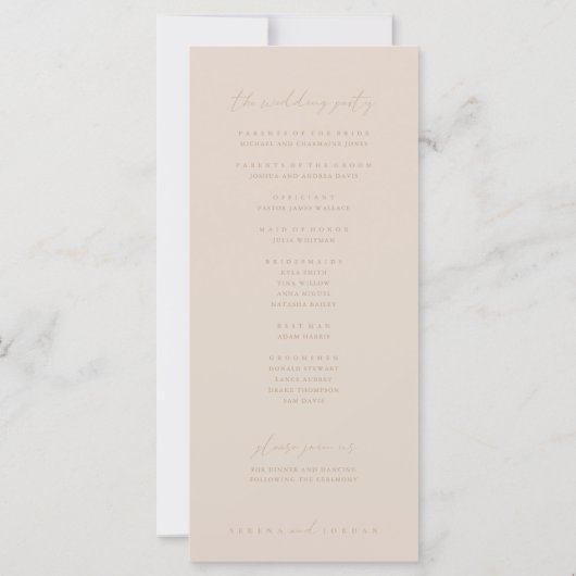Elegantes Dusty Beige Pink Hochzeitsfeierprogramm (Rückseite)