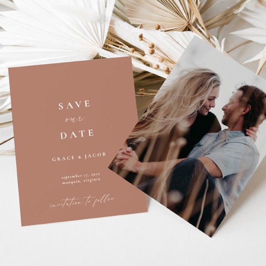 Elegantes Dusty Beige Pink Minimalistisches Script Save The Date