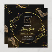 Elegantes Dusty Black Gold Blume Brautparty Einladung (Vorne/Hinten)