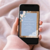 Elegantes Dusty Blue Blush Rustic Lace Foto Hochze Einladung