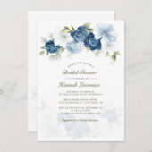Elegantes Dusty Blue Botanical Floral Brautparty Einladung (Vorne/Hinten)