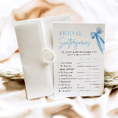 Elegantes Dusty Blue Bow Bridal Scattergories Game Einladung