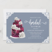 Elegantes Dusty Blue Cake and Lace Brautparty Einladung (Vorderseite)