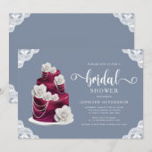 Elegantes Dusty Blue Cake and Lace Brautparty Einladung (Vorne/Hinten)