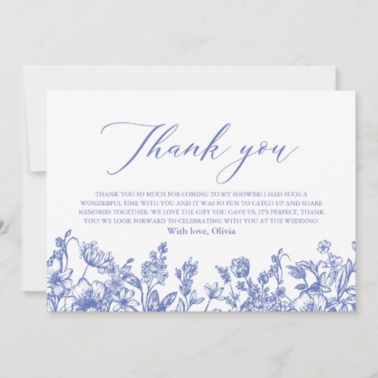 Elegantes Dusty Blue Floral Brautparty Dankeskarte (Vorderseite)