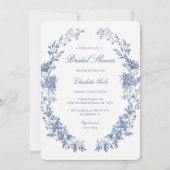 Elegantes Dusty Blue Floral Brautparty Einladung (Vorderseite)