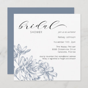 Elegantes Dusty Blue Floral Brautparty Einladung