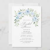 Elegantes Dusty Blue Floral Brautparty Einladung (Vorderseite)