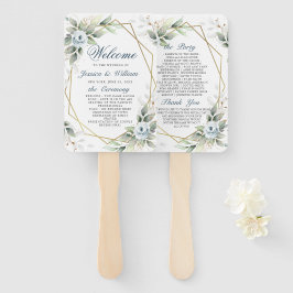 Elegantes Dusty Blue Floral Foliage Hochzeitsprogr Fächer