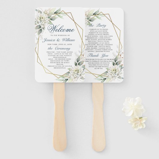 Elegantes Dusty Blue Floral Foliage Hochzeitsprogr Fächer (Vorne und Hinten)