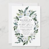 Elegantes Dusty Blue Floral Garden Brautparty Einladung (Vorderseite)