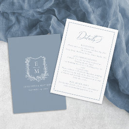 Elegantes Dusty Blue Floral Wappen Hochzeiten Deta Begleitkarte