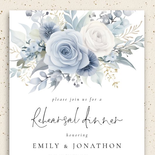 Elegantes Dusty Blue Florals Probe Abendessen Einladung