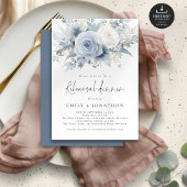 Elegantes Dusty Blue Florals Probe Abendessen Einladung
