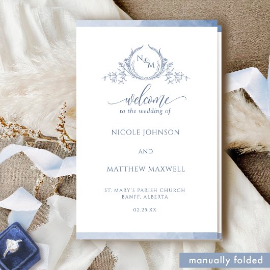 Elegantes Dusty Blue Folded Wedding Zeremony Progr