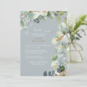 Elegantes Dusty Blue Foliage Wedding Brautparty Einladung (Stehend Vorderseite)