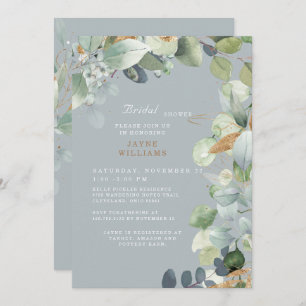 Elegantes Dusty Blue Foliage Wedding Brautparty Einladung