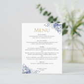 Elegantes Dusty Blue Gold Floral Wedding Dinner Me (Stehend Vorderseite)