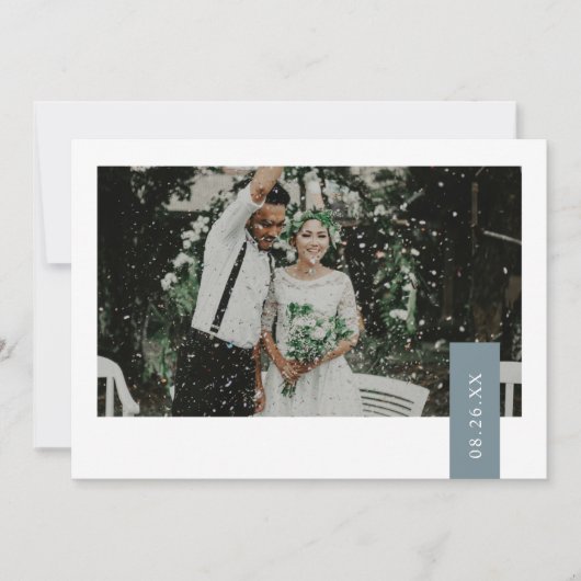 Elegantes Dusty Blue Green Ribbon Foto Hochzeit Dankeskarte (Vorderseite)