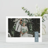Elegantes Dusty Blue Green Ribbon Foto Hochzeit Dankeskarte (Stehend Vorderseite)