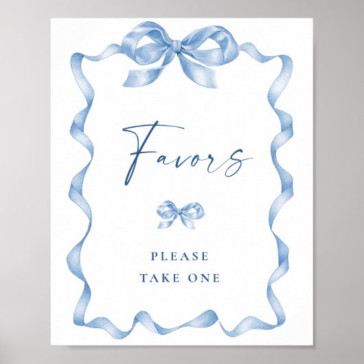 Elegantes Dusty Blue Hand Drawn Bow Brautparty Poster (Vorne)
