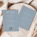 Elegantes Dusty Blue in einem QR-Code Hochzeit Einladung<br><div class="desc">Elegante, ganztägige Einladungen für Hochzeiten mit Ihren Namen und Hochzeitsinformationen auf der Vorderseite in weißer Schrift mit staubblauem Hintergrund. Eine moderne Kalligraphie-Schrift vervollständigt das Aussehen dieser schicken dustigen blauen Hochzeitseinladung. Personalisieren Sie die Rückseite der kalligraphischen Hochzeitseinladungen mit Hochzeitsdetails wie Empfang-Informationen, Hotel-Unterkünfte, UAWG-Instruktionen und Hochzeitswebsite. Fügen Sie Ihren Wunschwebseiten-Link in die...</div>