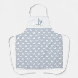 Elegantes Dusty Blue Monogram Butterfly Muster Schürze