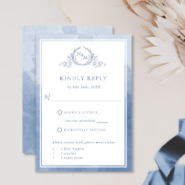 Elegantes Dusty Blue Monogram und Watercolor UAWG RSVP Karte