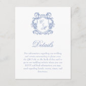 Elegantes Dusty Blue Monogram Wappen Hochzeitdetai Begleitkarte (Vorderseite)