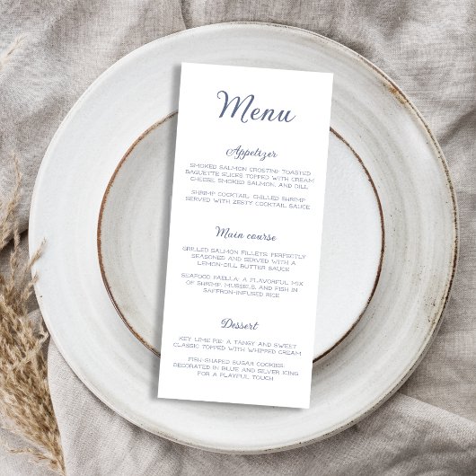 Elegantes Dusty Blue Ocean Sea Brautparty Menükarte