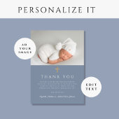 Elegantes Dusty Blue Religious Boy Baptism Foto Dankeskarte