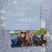 Elegantes Dusty Blue Signature Script-Foto Save The Date
