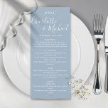 Elegantes Dusty Blue Signature Wedding Menu Menükarte<br><div class="desc">Elegant dusty Blue Signature Hochzeitskarte mit Signature Stilnamen,  diese moderne Menükarte kann mit Ihren Informationen in schicken weißen Schriftzeichen personalisiert werden. Entwickelt von Thisisnotme©</div>