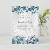Elegantes Dusty Blue Silver Rose Brautparty Einladung (Stehend Vorderseite)