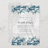 Elegantes Dusty Blue Silver Rose Brautparty Einladung (Vorne/Hinten)