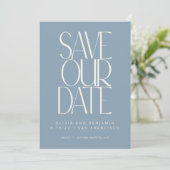 Elegantes Dusty Blue Simple Modern Trendy Foto Save The Date (Stehend Vorderseite)