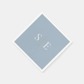 Elegantes Dusty Blue und Gold Monogram Minimalisti Serviette (Ecke)