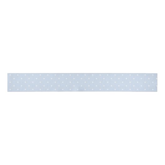 Elegantes Dusty Blue und White Polka Dots Muster Ripsband (Vorderseite)