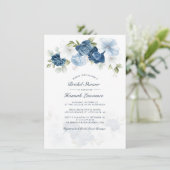 Elegantes Dusty Blue Watercolor Brautparty Einladung (Stehend Vorderseite)