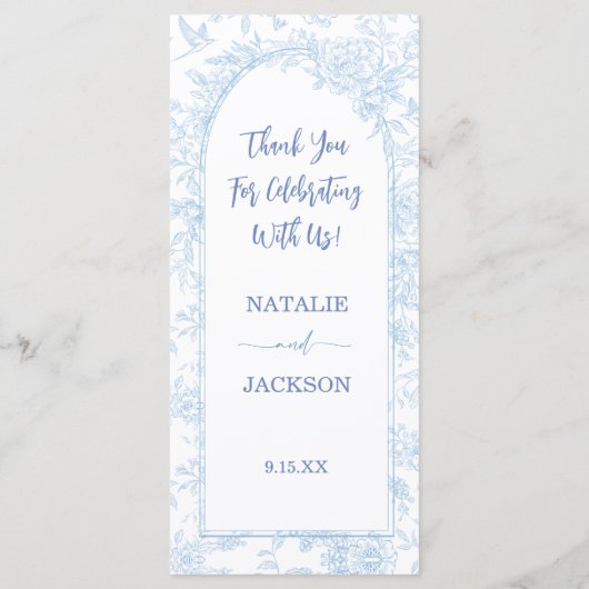 Elegantes Dusty Blue Wedding Menu Menükarte (Rückseite)