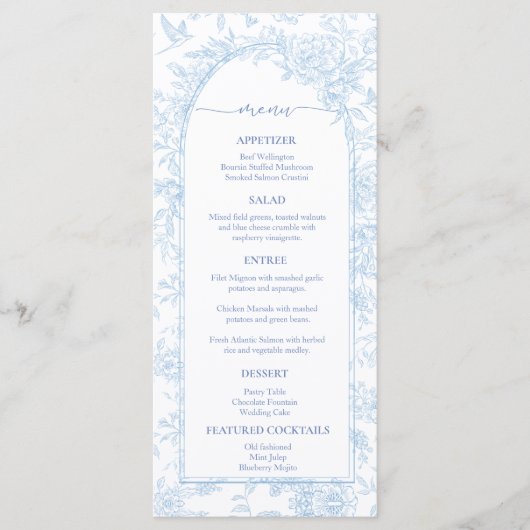 Elegantes Dusty Blue Wedding Menu Menükarte (Vorderseite)