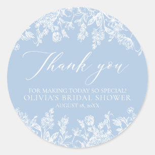 Elegantes Dusty Blue White Floral Brautparty Runder Aufkleber