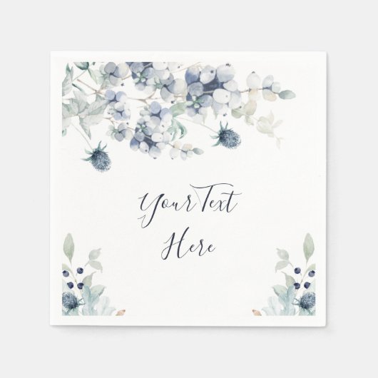 Elegantes Dusty Blue Winter Foliage Party Serviette (Vorderseite)