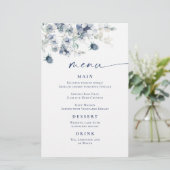Elegantes Dusty Blue Winter Foliage Wedding Menu (Stehend Vorderseite)