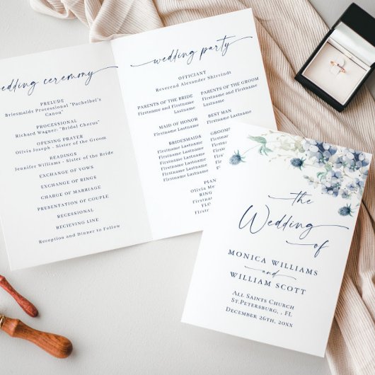 Elegantes Dusty Blue Winter Foliage Wedding Progra