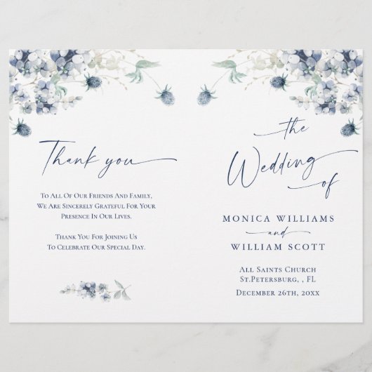 Elegantes Dusty Blue Winter Foliage Wedding Progra (Vorderseite)